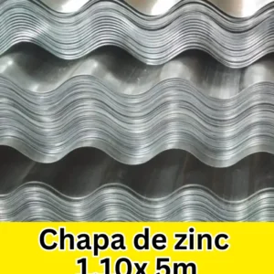 Chapas de zinc onduladas de 1.10 metros de ancho por 5 metros de largo, apiladas para techos y cubiertas resistentes.