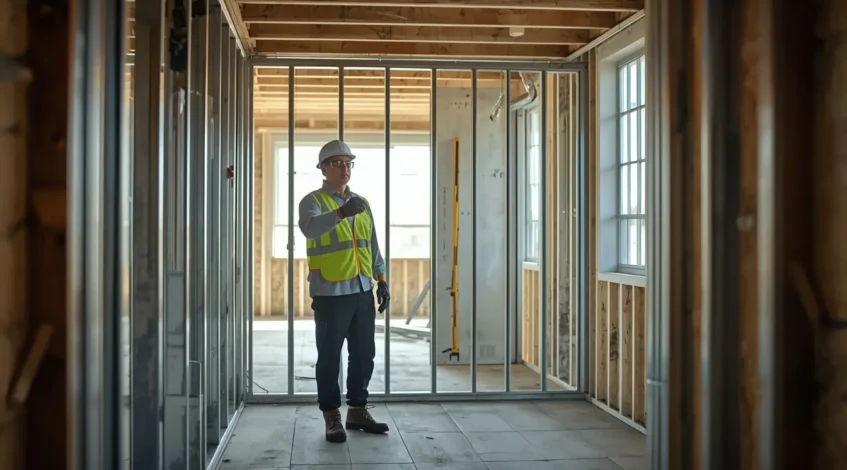 Ingeniero asesorando una obra de construcción en seco con estructura metálica en una vivienda de San Juan